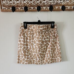 J.Crew Mini Skirt Polka Dot Cotton Womens Size 0 Tan White Preppy Cottagecore